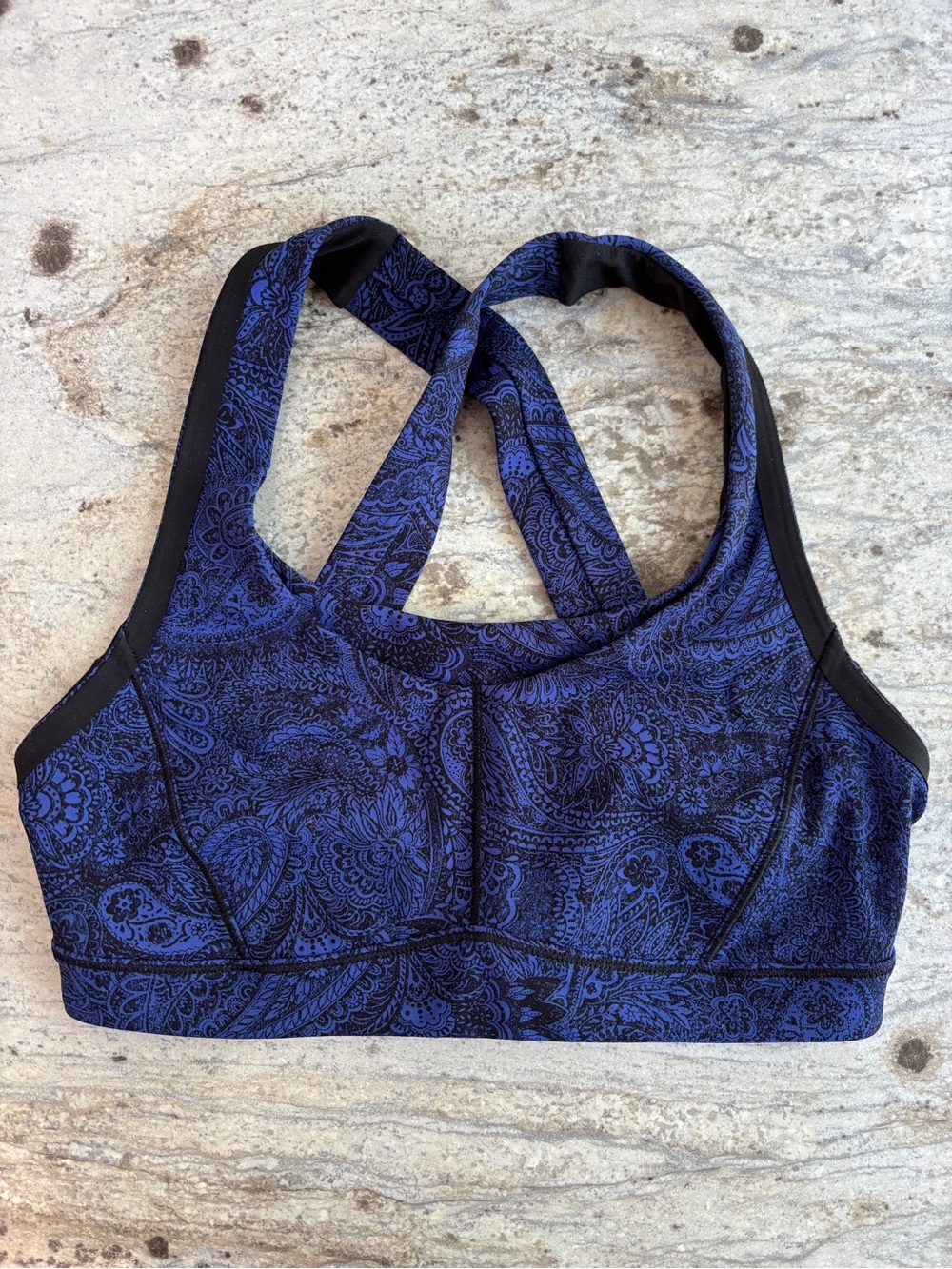 Lululemon Fast Times Sports Bra Paisley Pattern Blue Black